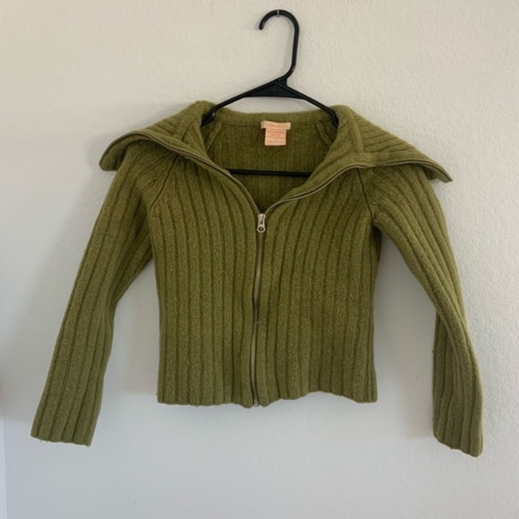 Y2k 100% Lambswool Mini Cropped Zip-up Sweater - Picture 3 of 8